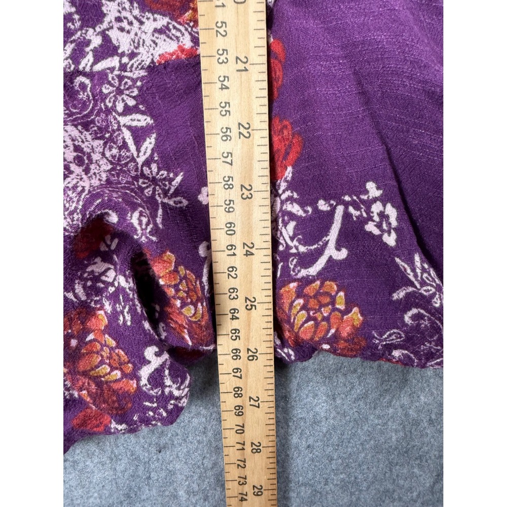 Free People Tunic Top Womens S Purple Rayon Floral Boho Deep V Back Ruffle Hem - Picture 6 of 6